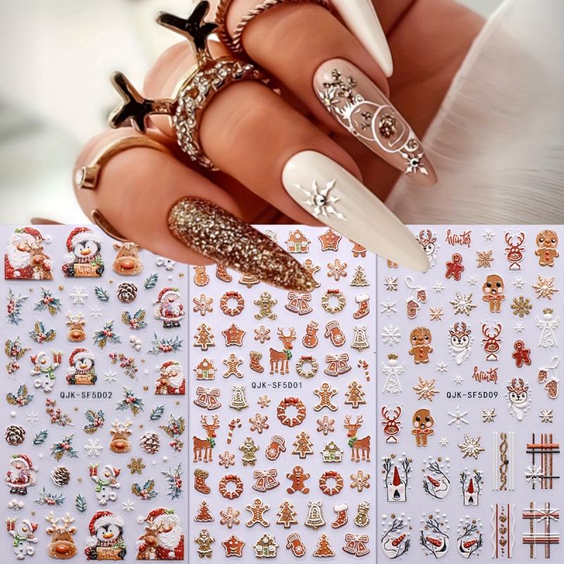 3D Embossed Nail Stickers Snowflake Santa Winter Xmas Nail Deco