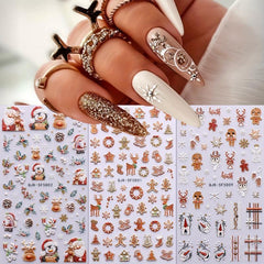 3D Embossed Nail Stickers Snowflake Santa Winter Xmas Nail Deco