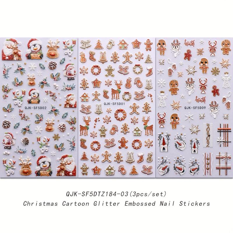3D Embossed Nail Stickers Snowflake Santa Winter Xmas Nail Deco