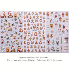 3D Embossed Nail Stickers Snowflake Santa Winter Xmas Nail Deco
