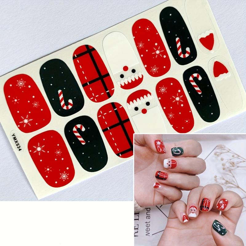 Xmas Nail Polish Stickers Snowflake Santa Gift Strips Self Adhesive Cartoon