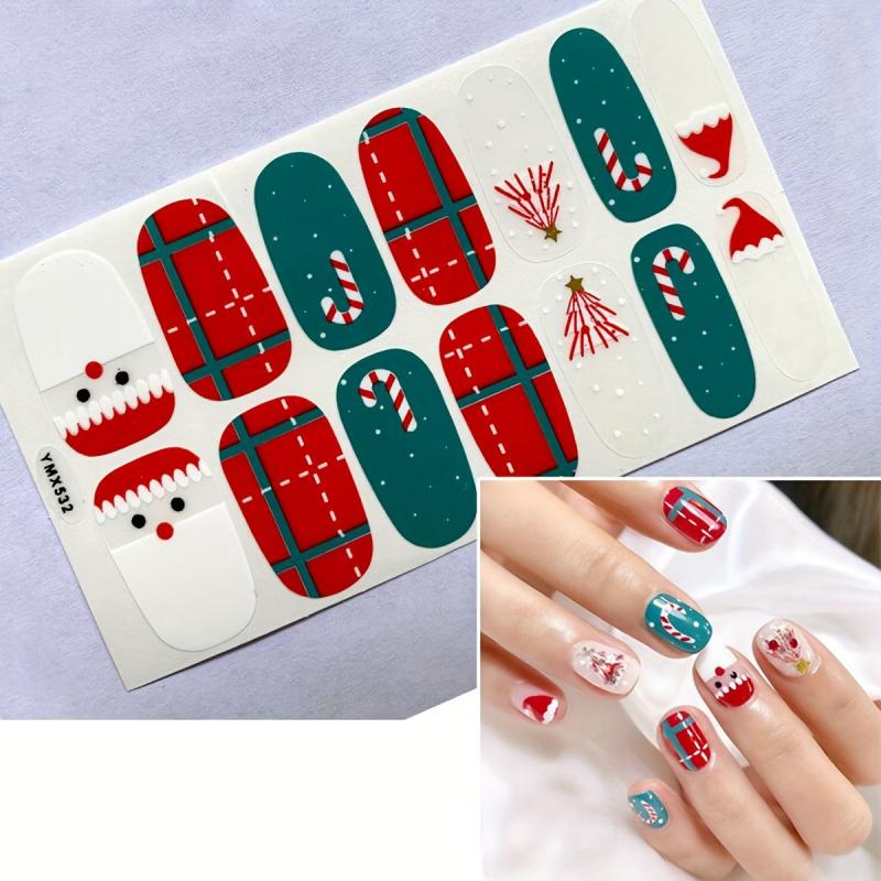Xmas Nail Polish Stickers Snowflake Santa Gift Strips Self Adhesive Cartoon