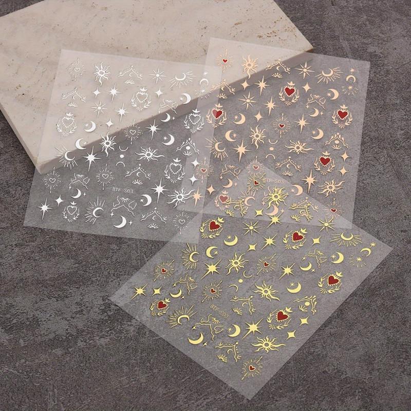 3pcs Sun Star Moon Nail Art Stickers Self Adhesive Golden Silvery Bronzing
