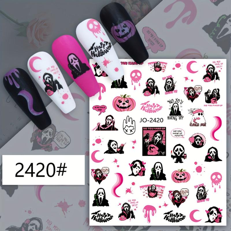 12pcs Halloween Nail Art Stickers Pumpkin Skull Cat