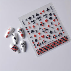 5D Embossed Nail Art Stickers Playing Card Nail Art Decals