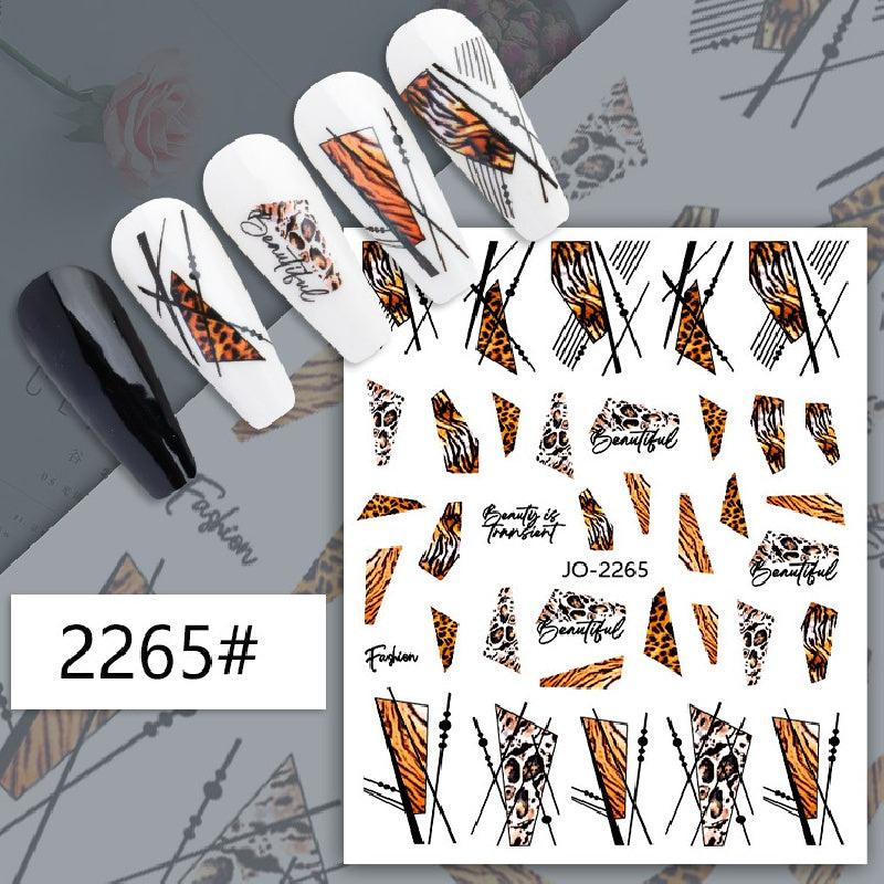 Leopard Print Nail Art Sticker Set - 15pcs with Tweezers, File & Pusher