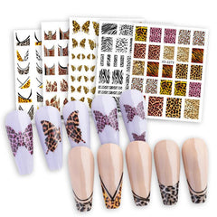 Leopard Print Nail Art Sticker Set - 15pcs with Tweezers, File & Pusher