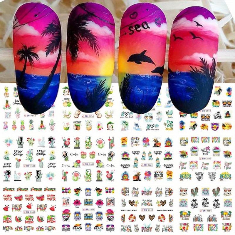 12PCS Nail Transfer Stickers Summer Nail Art Decoration