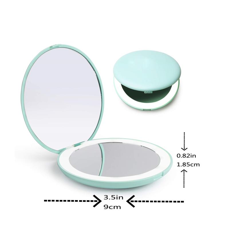 Portable LED Lighted Compact Mirror with 1x & 10x Magnification