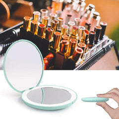 Portable LED Lighted Compact Mirror with 1x & 10x Magnification