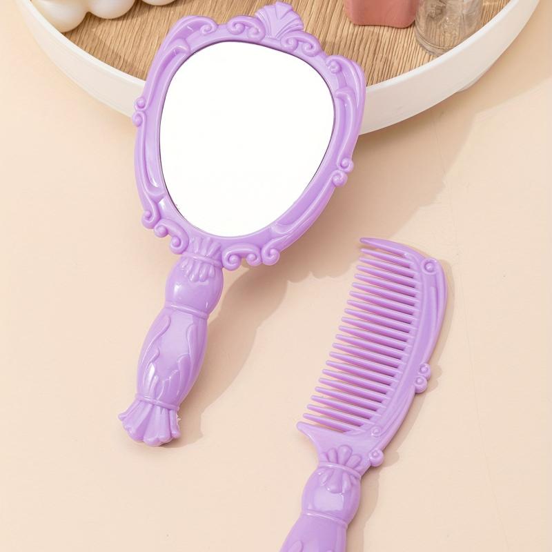 Vintage Purple Handheld Makeup Mirror Compact Purse Set