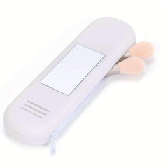 Travel Makeup Brush Holder With Mirror & Silicone Handle
