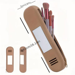 Travel Makeup Brush Holder With Mirror & Silicone Handle