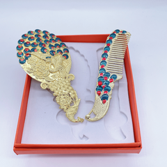 1pc Peacock Embossed Mirror Comb Set Travel Portable Metal Cosmetic Mirror