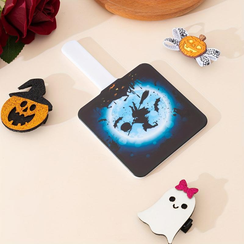 Witch Bat & Pumpkin Handheld Mirror Cartoon Style Halloween Gift