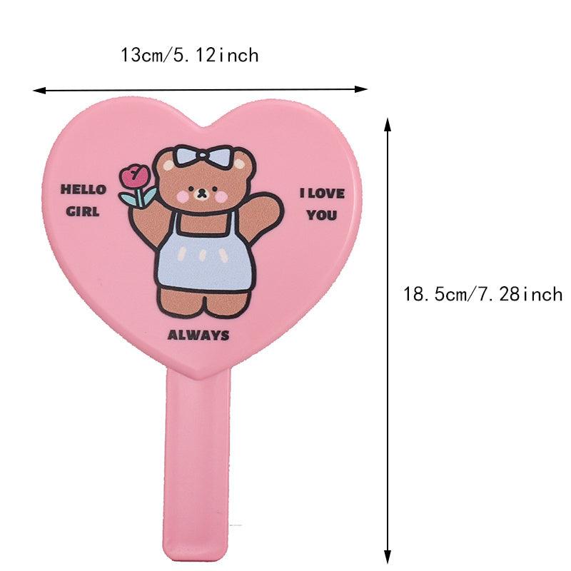 Heart Handheld Mirror Cartoon Bear Graphic Beauty Mirror