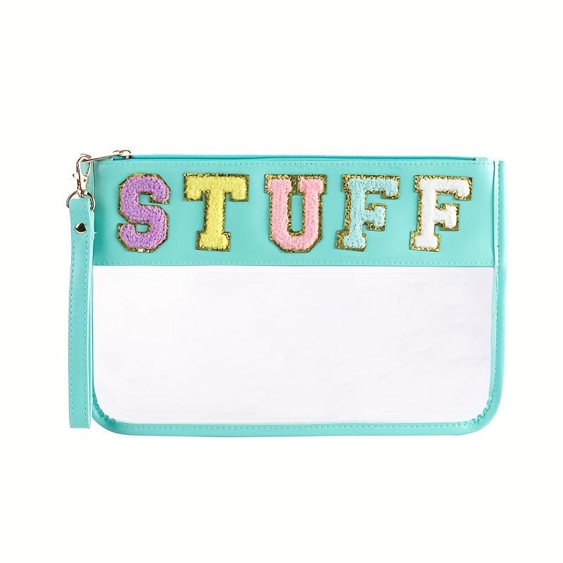 Chenille Letter Clear Travel Zipper Pouch Nylon Makeup Bag Waterproof