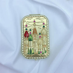 Vintage 3D Castle Makeup Mirror with Rhinestones