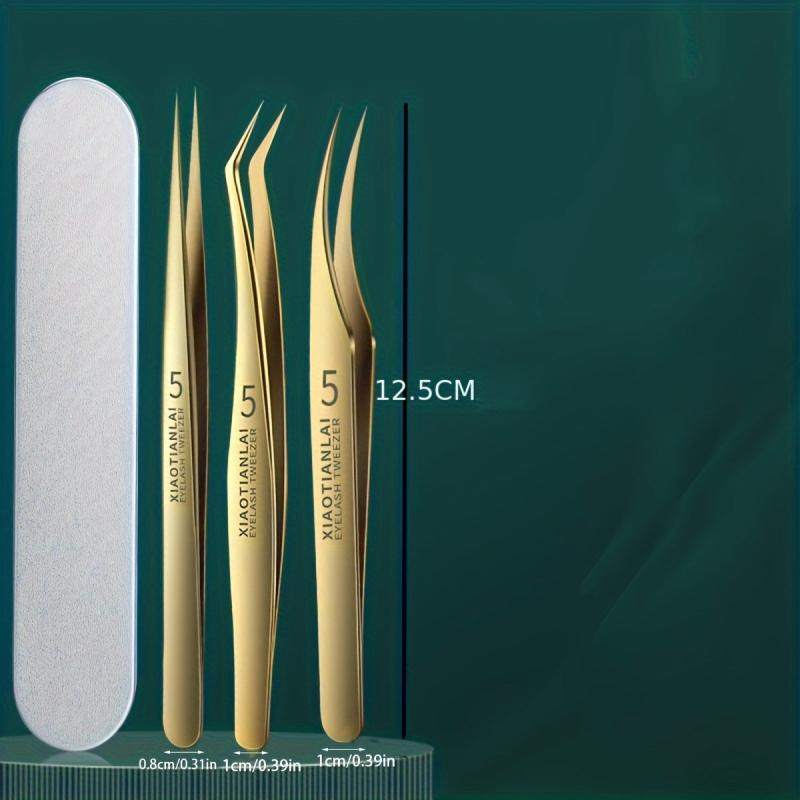 3 Pcs Eyelash Extension Tweezers Set with Case