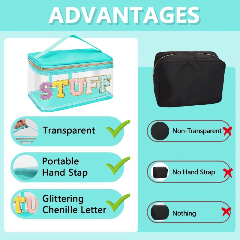 Chenille Clear Makeup Bag Zipper Handle Waterproof Cosmetic Handbag