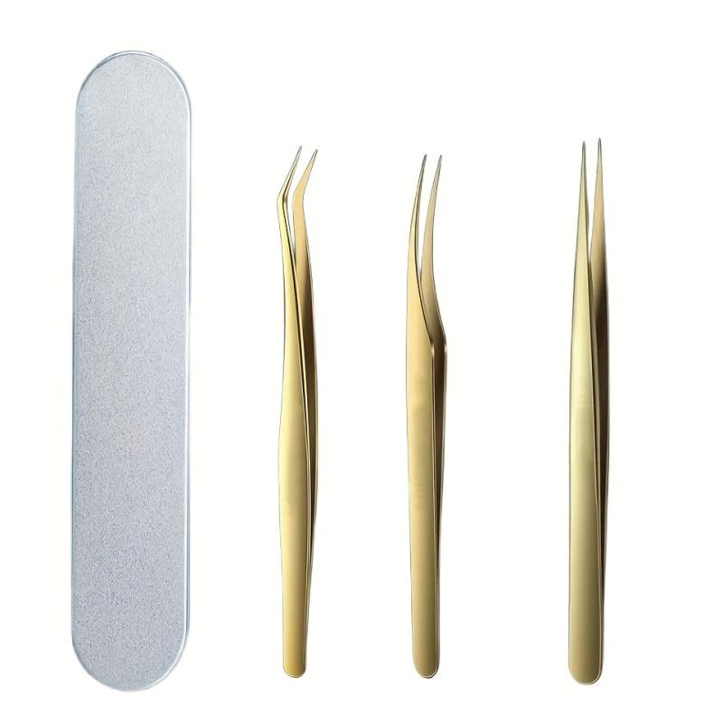 3pcs Stainless Steel Eyelash Extension Tweezers with Portable Case