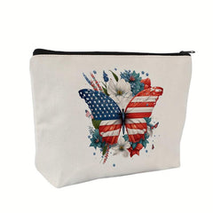 Large Capacity Travel Makeup Bag Linen Cosmetic Organizer Flag