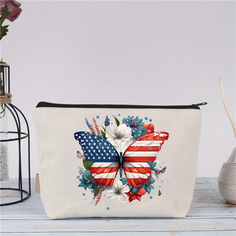 Large Capacity Travel Makeup Bag Linen Cosmetic Organizer Flag
