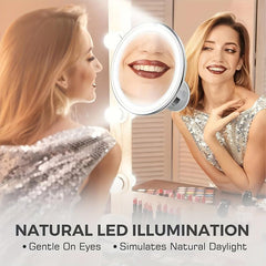 10X Magnifying LED Makeup Mirror with Natural Light - Travel Vanity Mirror