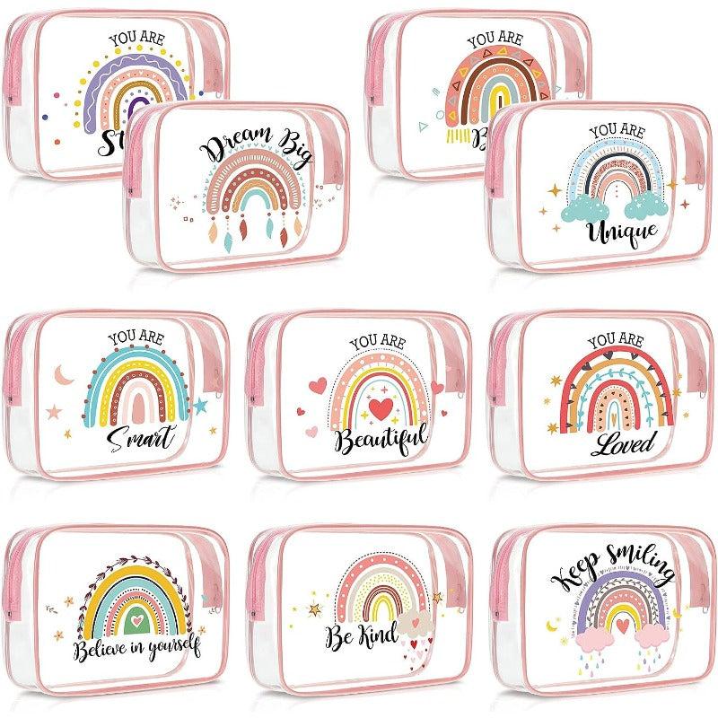 Rainbow Clear Makeup Bag Inspirational Quotes PVC Cosmetic Pouch