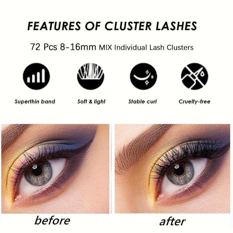 72 Pcs Individual Lash Clusters DIY Natural False Eyelashes C D Curl