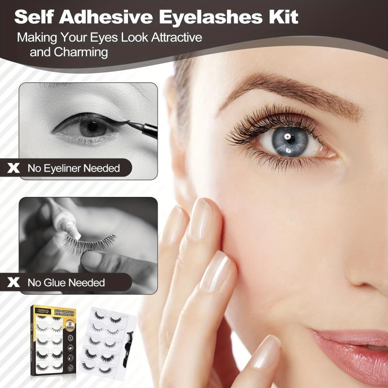5 Pairs Reusable False Eyelashes Natural Soft Look with Tweezers No Glue Needed