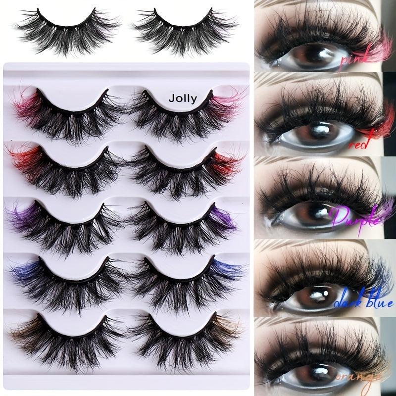 5pairs Colorful Faux Mink False Eyelashes for Party Makeup
