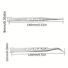 2pcs Stainless Steel Tweezers Set for Eyelash Extensions with Storage Case