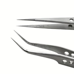 2pcs Stainless Steel Tweezers Set for Eyelash Extensions with Storage Case