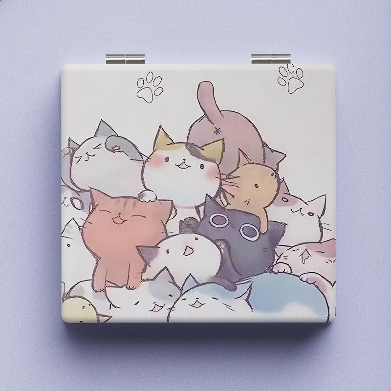 Cat Portable Makeup Mirror Double Sided Pocket Size Travel Vanity Mirror