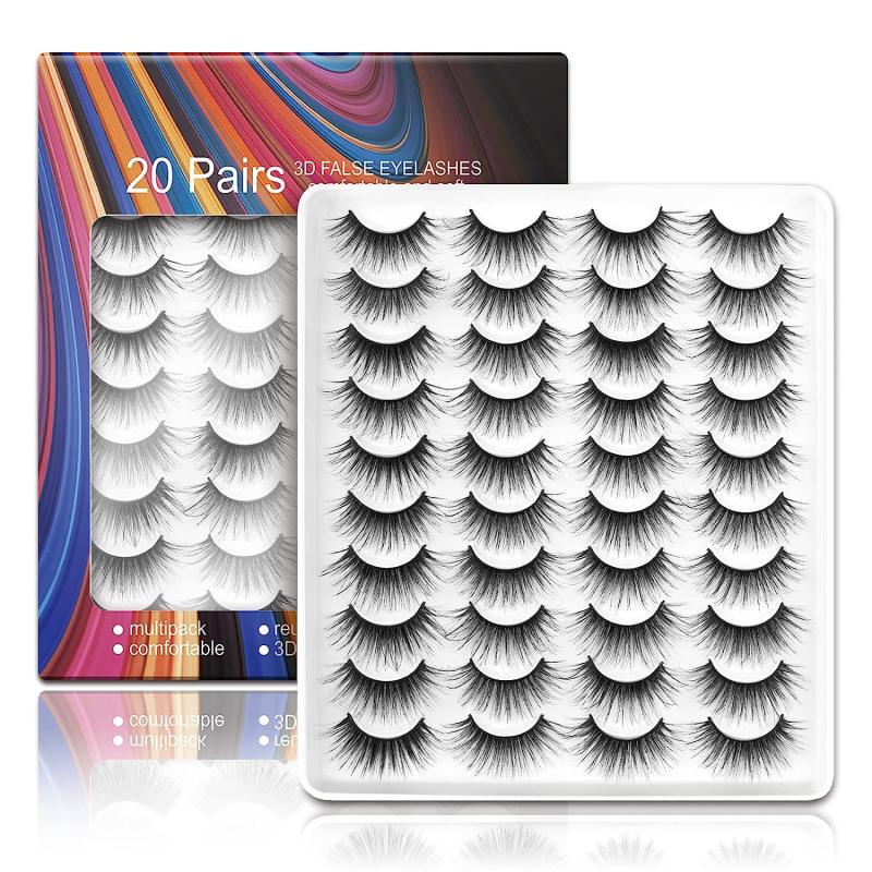 18mm Faux 3D Mink Lashes Natural Look Fluffy Cat Eye Wispy Lashes 14 Pairs