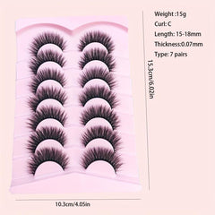 7 Pairs Faux Mink Fluffy False Eyelashes Natural Look C Curling