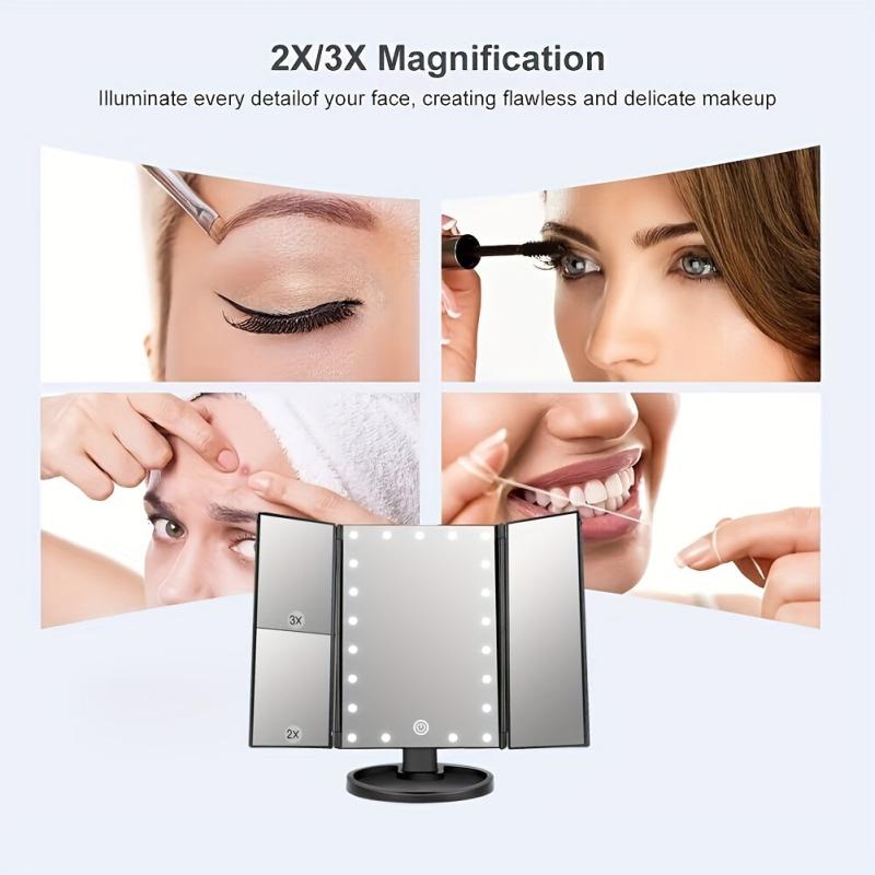Touch Control Trifold Makeup Mirror with Lights 2X 3X Magnification