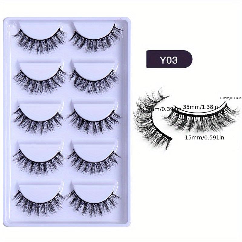 5 Pairs Natural Cross Layer Thick Faux Mink Hair Short Fluffy Eyelashes