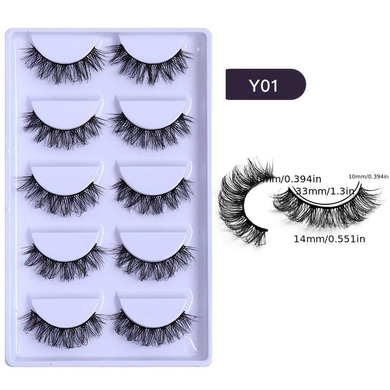 5 Pairs Natural Cross Layer Thick Faux Mink Hair Short Fluffy Eyelashes