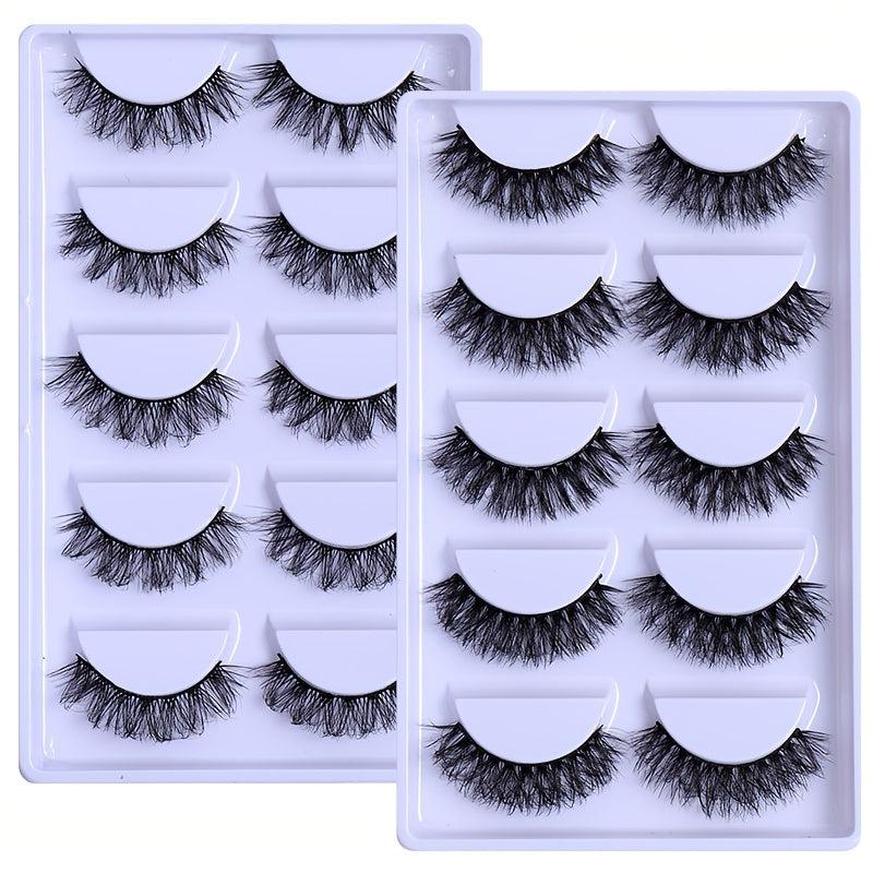 5 Pairs Natural Cross Layer Thick Faux Mink Hair Short Fluffy Eyelashes