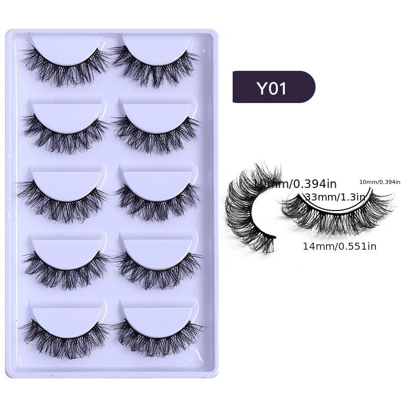 5 Pairs Natural Cross Layer Thick Faux Mink Hair Short Fluffy Eyelashes