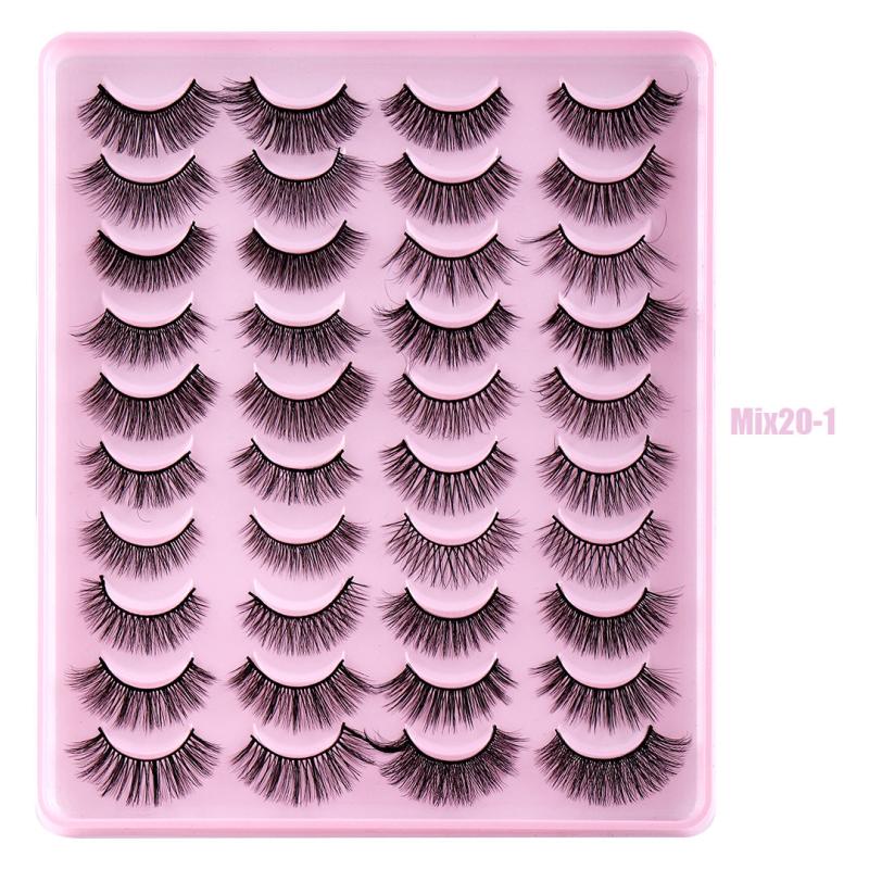 20 Pairs Mixed Style False Eyelashes Fluffy Wispy Natural Look Synthetic Lashes