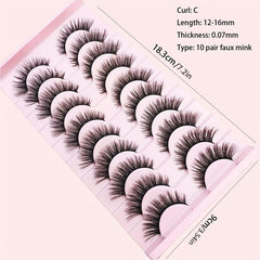 10 Pairs Faux Mink Reusable Curling Lashes Full Strip Silk Fiber Lashes
