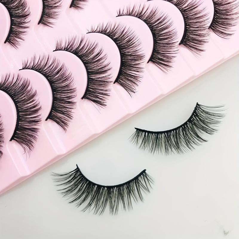 10 Pairs Faux Mink Reusable Curling Lashes Full Strip Silk Fiber Lashes