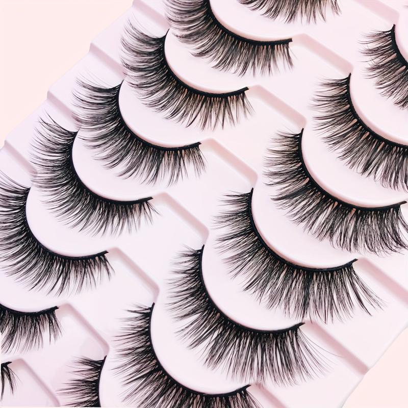 10 Pairs Faux Mink Reusable Curling Lashes Full Strip Silk Fiber Lashes