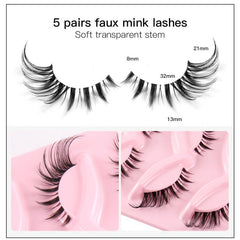 5 Pairs Cat Eye Lashes Natural Winged Clear Band Extension Manga Lashes