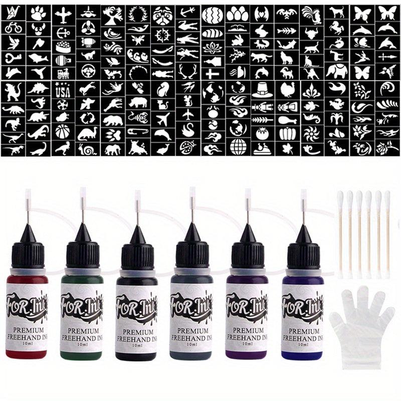 Long Lasting Temporary Tattoo Inks & Stencils Kit for Adult Hand Painting
