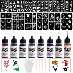 Long Lasting Temporary Tattoo Inks & Stencils Kit for Adult Hand Painting