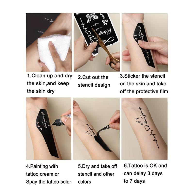 2 Sheets Hollow Juice Dye Paste Floral Feather Word Pattern Body Tattoo